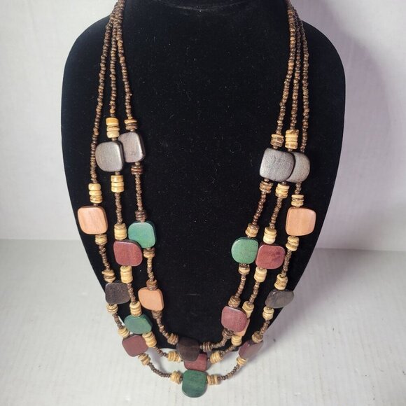 unbranded Jewelry - Vintage Multistranded Multicolor Boho Southwestern Wooden Beaded Necklace